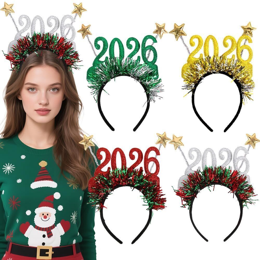 8150 4pcs 2026 New Year Headband Glitter Star Tinsel Hairband Hair Hoops